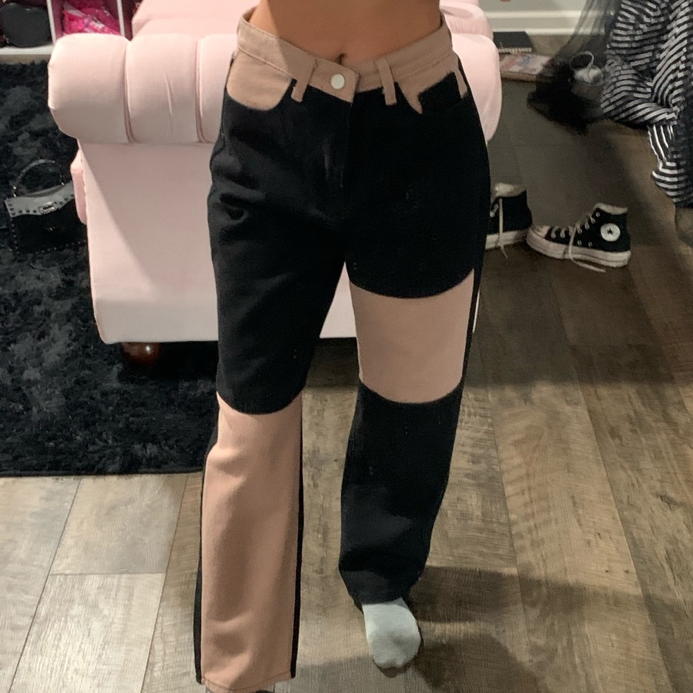 Brown and black jeans